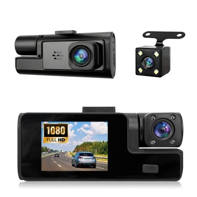 1080P 3 Channel Dash Cam Front and Rear Cabin Recording, 2.0'' IPS Screen Cama...