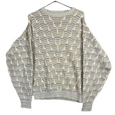 Vtg Crossings Sweater Men’s Large Knit Coogi-Style Cotton USA Made Green Beige