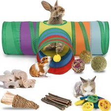 Rabbit Toys, Bunny Tunnels and Tubes with Chew Toys for Grinding Teeth Apple ...