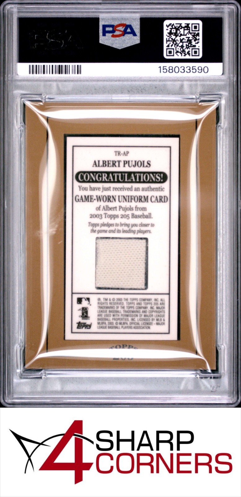 2003 TOPPS 205 TOBACCO RELIC #TR-AP ALBERT PUJOLS POP 1 PSA 10 view 2