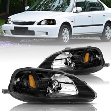 Headlight Assembly Pair 99-00 Honda Civic Halogen Black Amber Headlight Assembly Pair 99-00 Honda Civic Halogen Black Amber