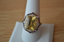 7.40ct AAA Yellow Labradorite / Multi Zircon Ring 18k YG Plated over Silver Sz10
