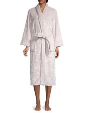 NATORI Floral Textured Plush Velour Self-Tie Robe Light Mauve L XL 140 NEW