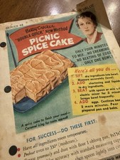 Pastel de especias de picnic Betty Crocker vintage + suplemento de hoja de recetas más