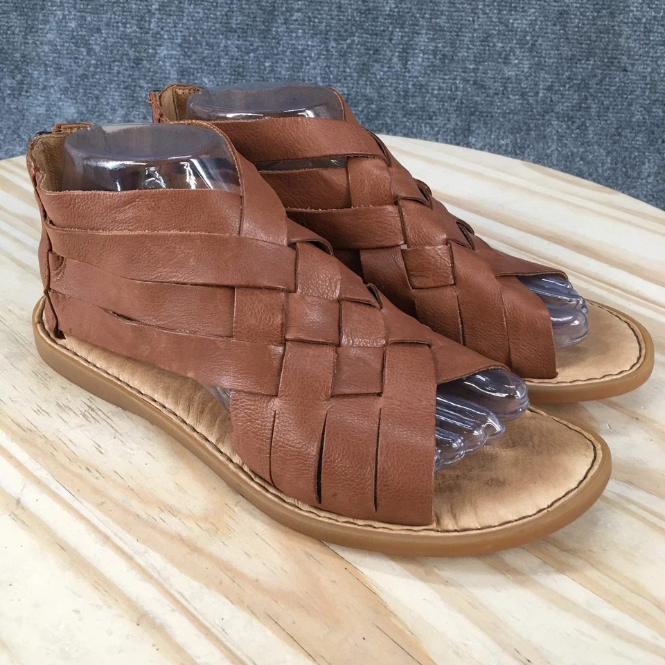 Sandalias Born para mujer 8 M Iwa tejidas cremallera trasera gladiador planas cuero marrón informales Foto 3 de 4