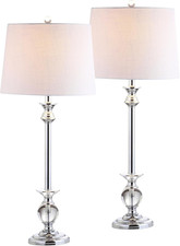 33" Crystal and Chrome LED Table Lamp Set of 2, Contemporary Clear Metal Lamps f