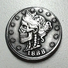 HOBO Lady Liberty Skull Skeleton 2 Made A From REAL Liberty Head V-Nickel SIGNED