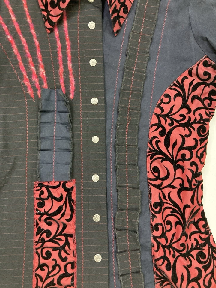 Save The Queen Blouse Velvet Patchwork Shirt Women Small Long Sleeve - Image 2 of 4