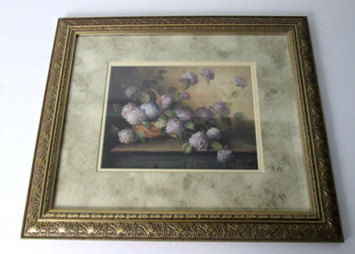 Fabrice de Villeneuve Framed &Matted Art Print ''Hydrangeas In Violet''