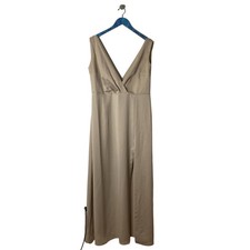 ANTHROPOLOGIE BHLDN Piper Champagne V-Neck Side Slit Satin Gown