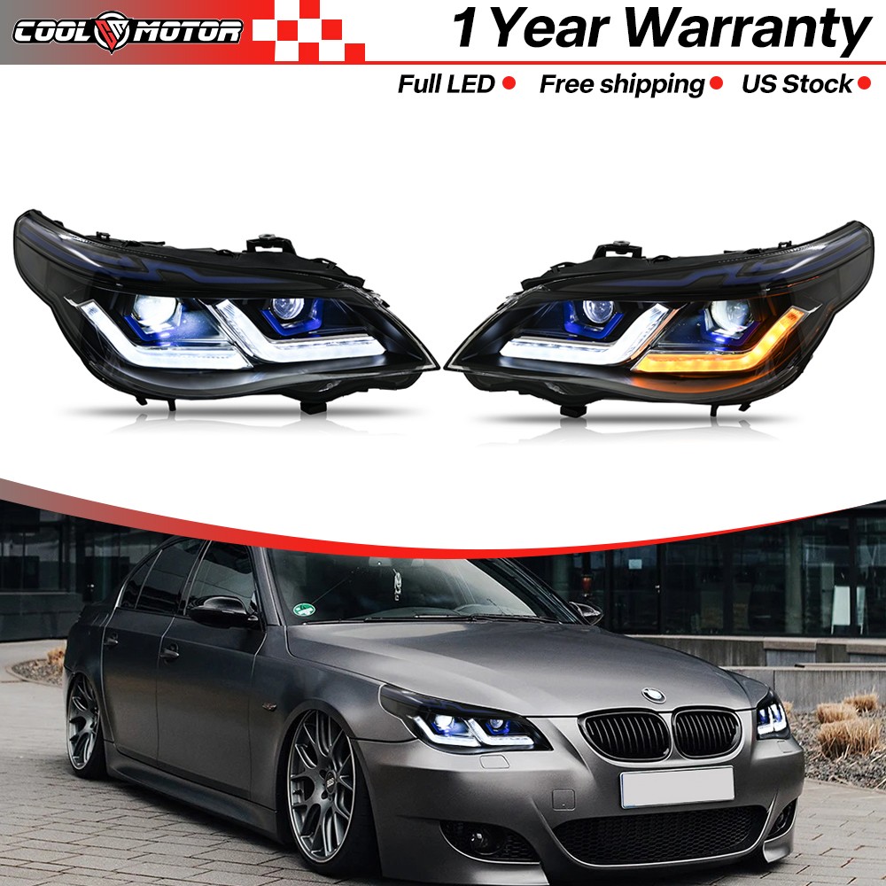 Pair LED Headlights For 2005-2010 BMW 5 series E60 E61 520i 523i 525i 530i 535i
