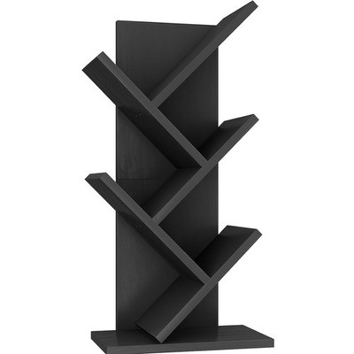 Bücherregal Baumform 4 Ebenen Dübelmontage moderner Holzregal schwarz