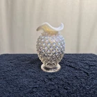 Vintage Fenton Clear Opalescent Hobnail Ruffle Top Glass Vase 3-1/2”
