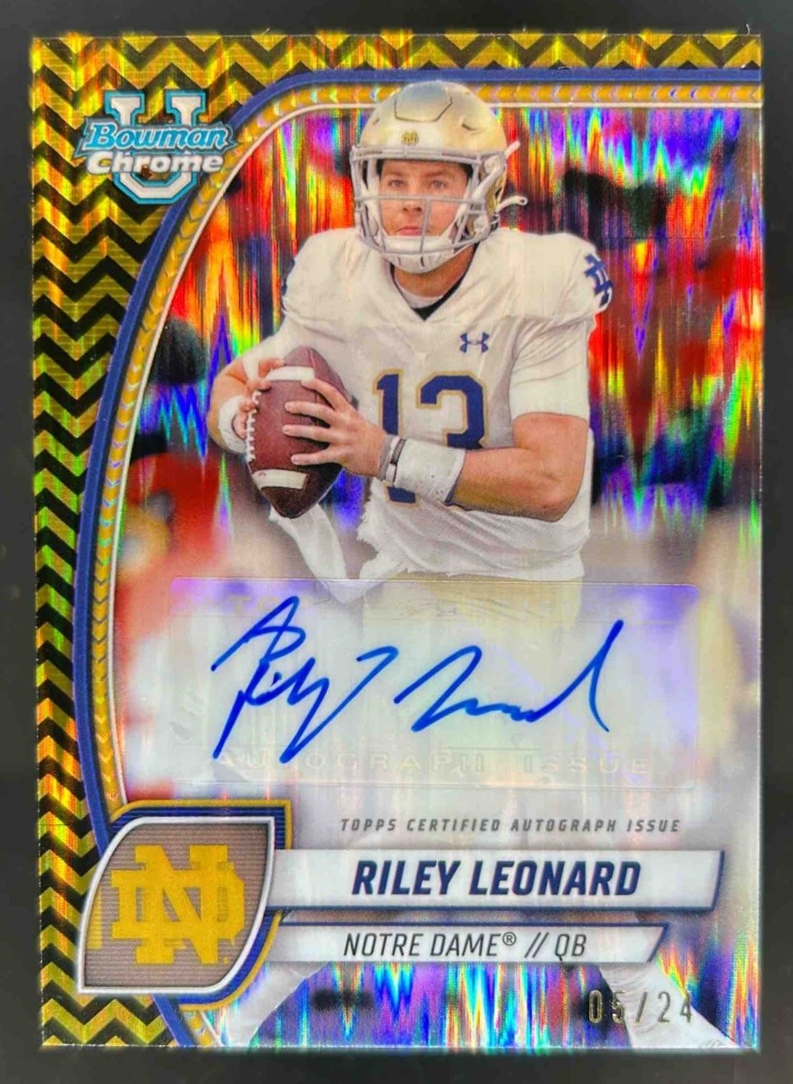 2024 Bowman Chrome U Riley Leonard Auto Black and Gold Stealth Refractor #5/24