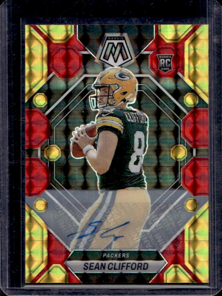 2023 Mosaic Sean Clifford Rookie Auto RC Choice Fusion Red and Yellow #361