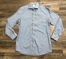 Charles Tyrwhitt Mens Size 17 Extra Slim Fit Blue Button Down Shirt 17/36 Cotton