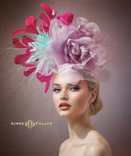 Kentucky Derby Hat Lavender Purple Rose Fascinator Fuchsia Hot Pink Aqua Blue