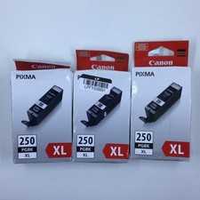 Lot of 3 Canon PGI-250XL Pixma 250 XL PGBK Black Ink Cartridges Genuine 250XL