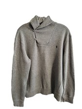 Polo Ralph Lauren Gray Sweater Shawl Collar 2 Button Pullover Men’s L Blue Pony