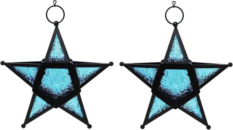 2x Candelabro Estrella Azul Metal Diseño Pentagrama para Navidad Hogar Decoración de Mesa Foto 3 de 4