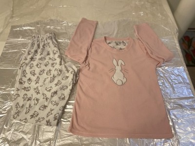 Kids Girls Pink Pyjamas Soft Fleece PJs 2 Piece Bunny Set Size Small Ages 8-13