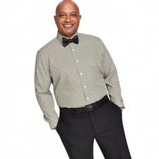 Tayion Men's Slim-Fit Plaid Stretch Dress Shirt Black Gold 17-17.5 36/37 XL