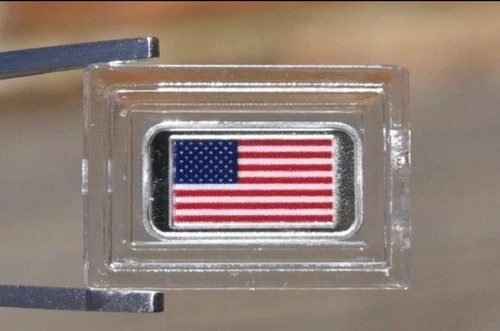 American Flag  1 Gram Silver Bar - 999 Silver Bullion Bar In Capsule