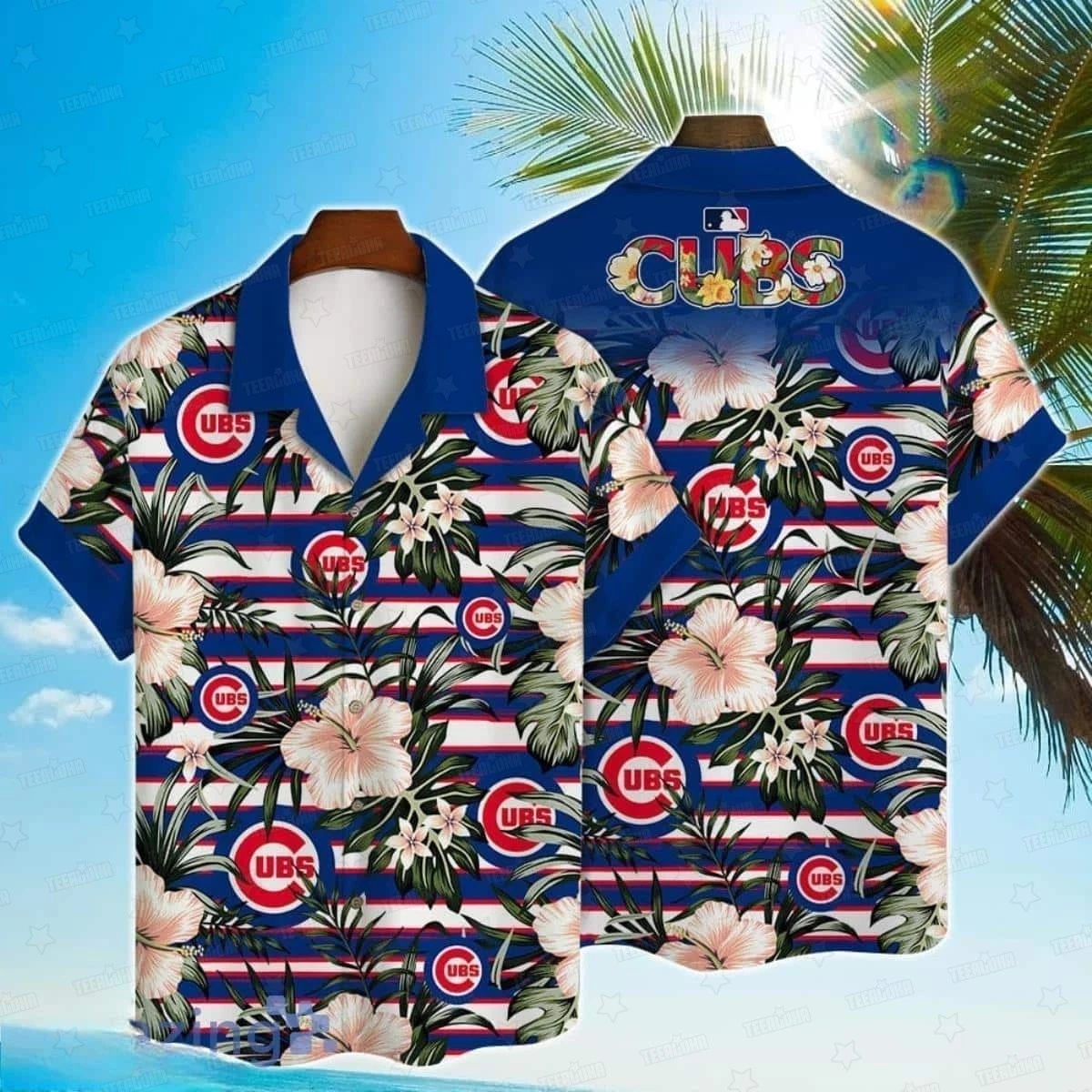 Chicago Hibiscus Stripes Summer Aloha Unisex Hawaiian Shirt