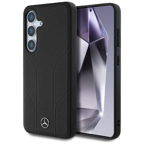 Case Galaxy S25 Plus Mercedes Genuine Leather Black Stripes Magsafe Logo Star