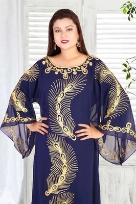 Nvay Blue Dubai Farasha VENTE Caftan de mariage de l'Aïd marocain Georgette... - Photo 1/4