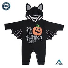 Baby Halloween Costume Bat Bodysuit Cotton Long Sleeve Hat Included My First