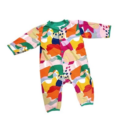 H&M Sweatshirt Romper 12M Rainbow Multi Abstract Snap Front Long Sleeve Jumpsuit