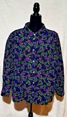 Basic Editions Navy Blue Floral Corduroy Pearl Snap Shirt Jacket Layering 3X VTG