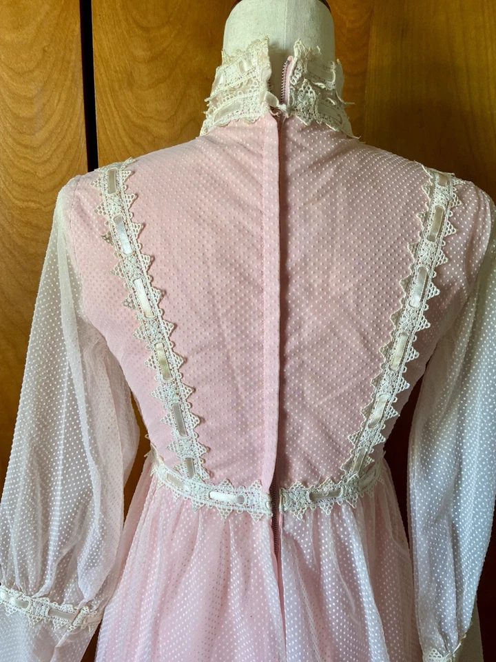 Maxi Vestido Vintage Años 60 Rosa y Blanco 7/8 Pequeño, Hecho en Unión Foto 3 de 4