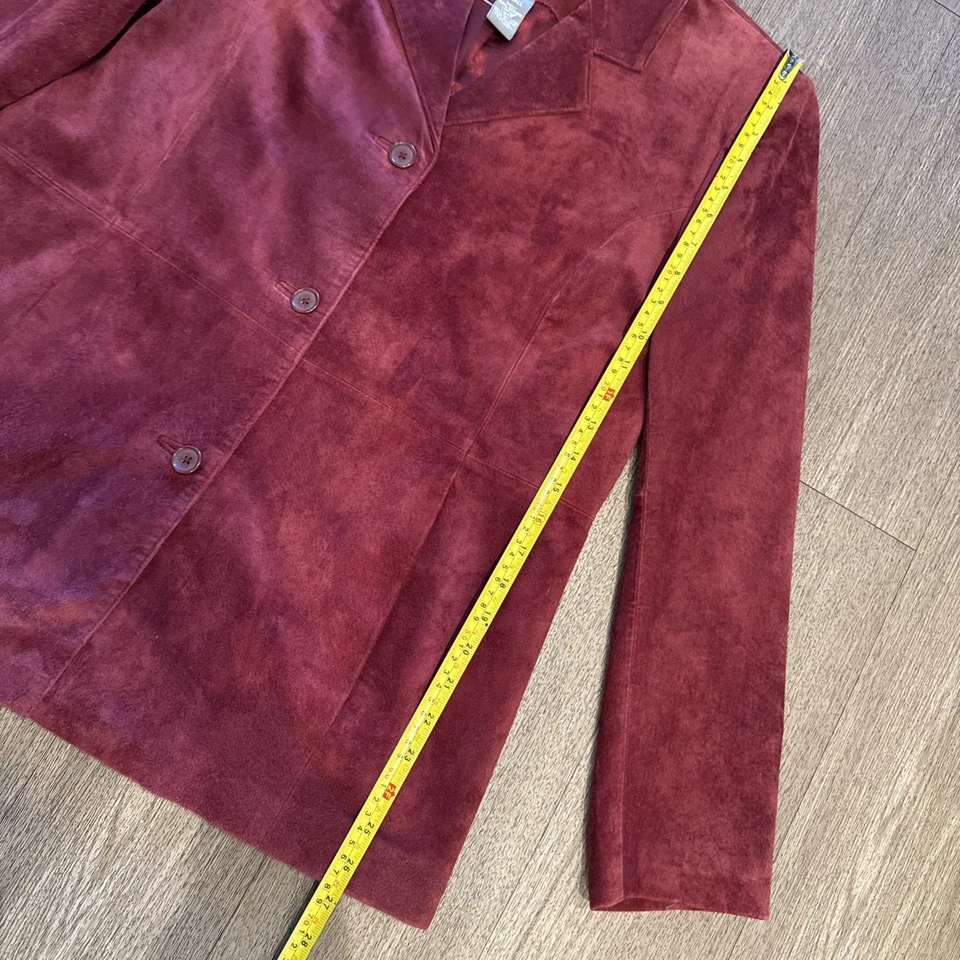 Jaqueta Jessica Holbrook vinho tinto camurça couro blazer botão frente casaco pequeno - Imagem 3 de 4