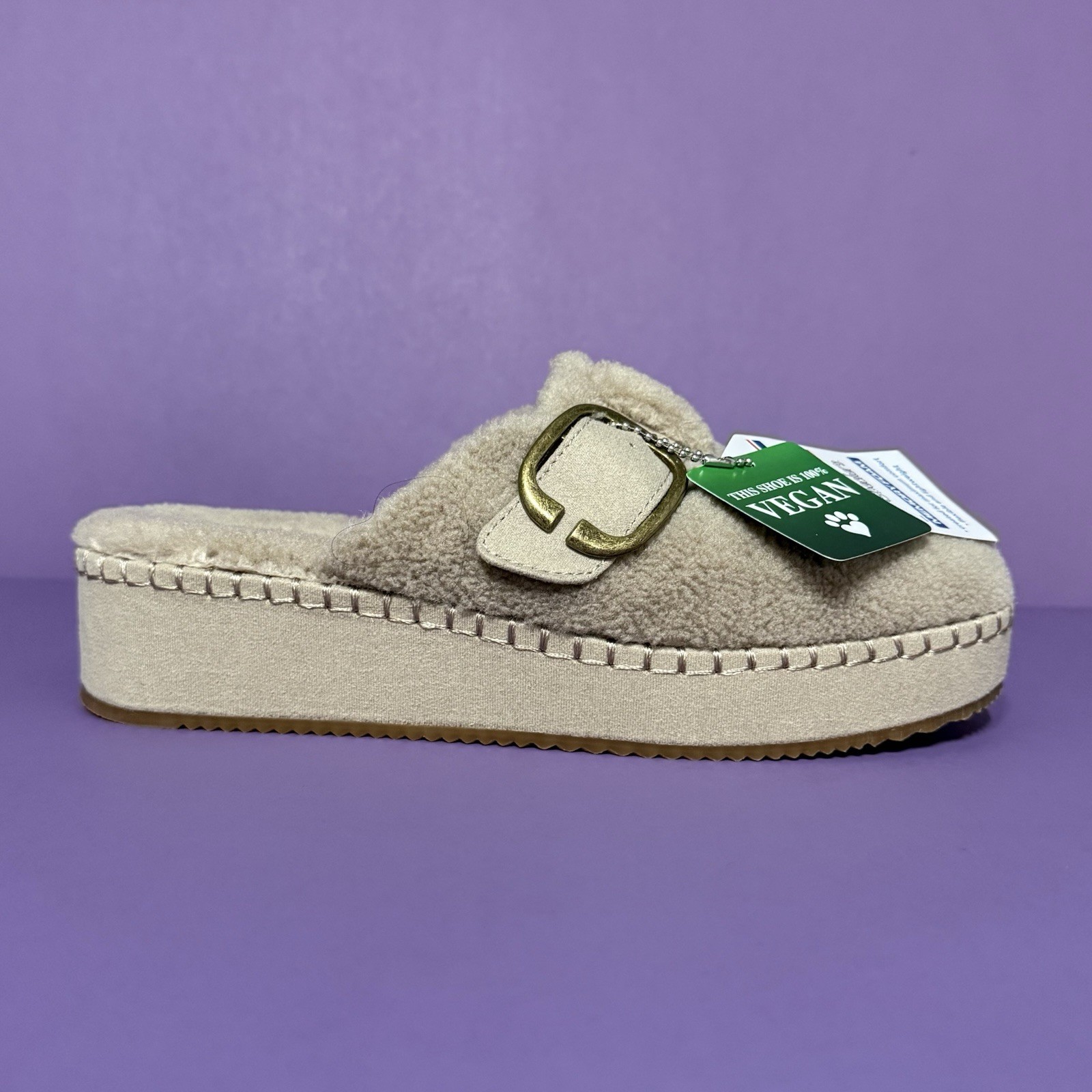 BOBS by Skechers Faux Fur Taupe Platform Slippers Vegan 114558 Women’s 8 image 4