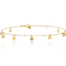 14K Solid Yellow Gold Dangling Round Anklet Bracelet