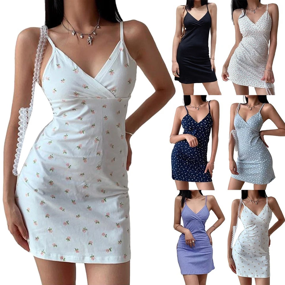 Damen Kleid Damen Retro Sexy Rückenfrei Spaghettiträgerkleid Y2K Polyester - Bild 2 von 4