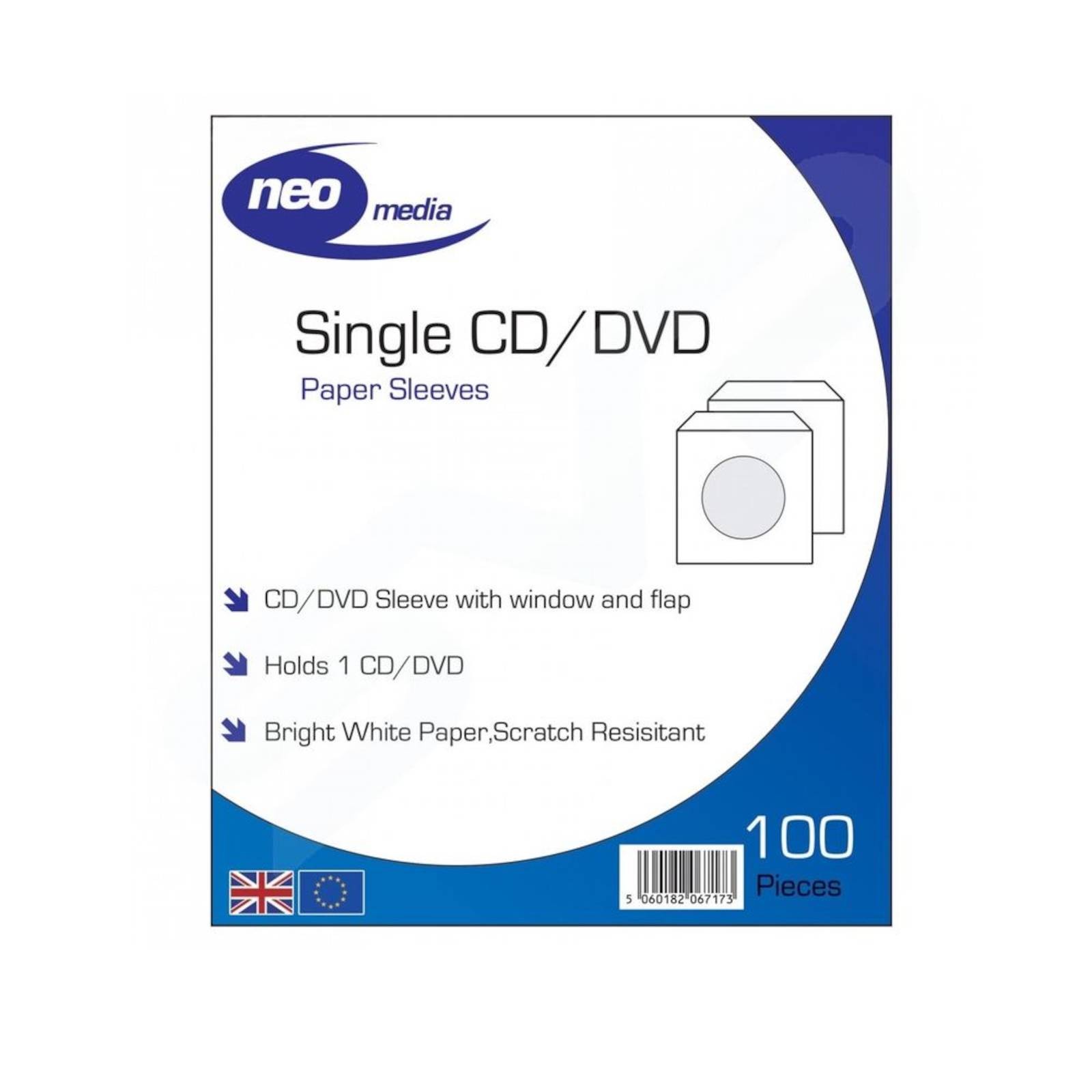 Neo Media CD/DVD Paper Sleeves - 100 Pack