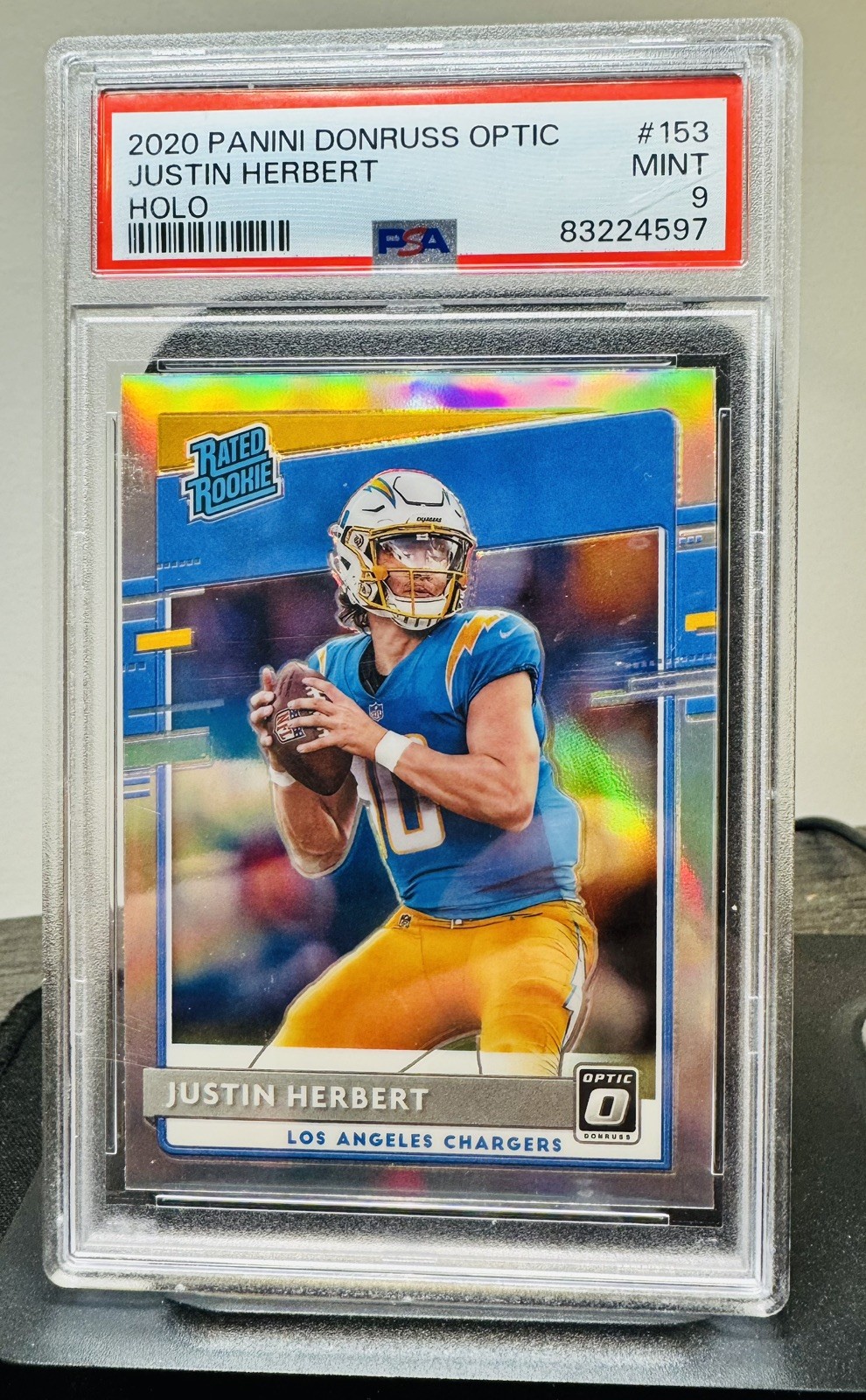 JUSTIN HERBERT 2020 DONRUSS OPTIC HOLO RATED ROOKIE PSA 9 CHARGERS