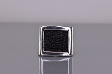 Sterling Silver 17mm Framed Textured Black Onyx Solid Band Ring 20g 925 Sz: 5