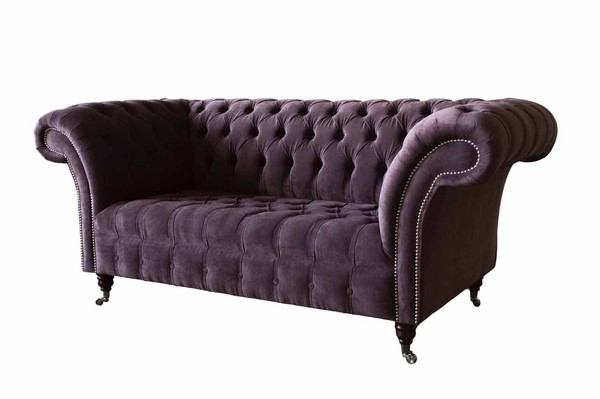 Chesterfield Sofa Couch Design Lila Polster Textil Zweisitzer Sitzer Neu-image