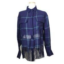 MSGM Royal Blue Checked Fringe Shirt 55, 66 69735353