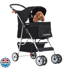 FDW Pet Stroller 4-Wheel Dog Cat Stroller Travel Folding Carrier Puppy Stroll