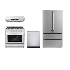 Cosmo 36 in. Dual Fuel Range & Range Hood & Dishwasher & Refrigerator Set