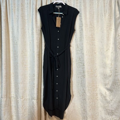 NWT Thread & Supply Dress Sleeveless Black Tie Tencel Button Women's Size Small