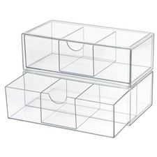 Set of 2 Stackable Storage Drawers - 7.8" Clear Plastic Drawer Storage, Acryl...