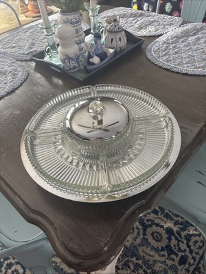 Vtg Kromex Lazy Susan Chrome & Glass Revolving 7 Pc Serving Dish Party Tray Set