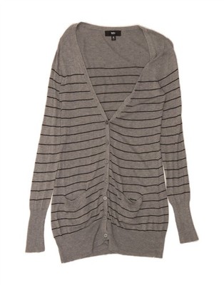 Mossimo Damen Strickjacke Pullover UK 14 mittelgrau gestreift Nylon BT23