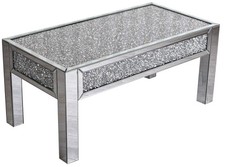 Hamptons Chic Living Room Table Mirrored Coffee Table With Glitter Stones 100Cm